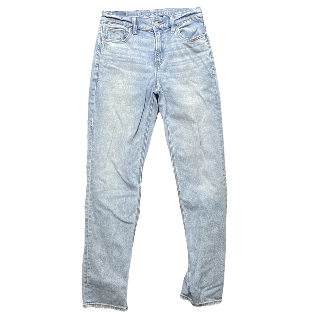 American Eagle Super High-Rise Straight Jeans Light Wash Blue Denim Womens 4
